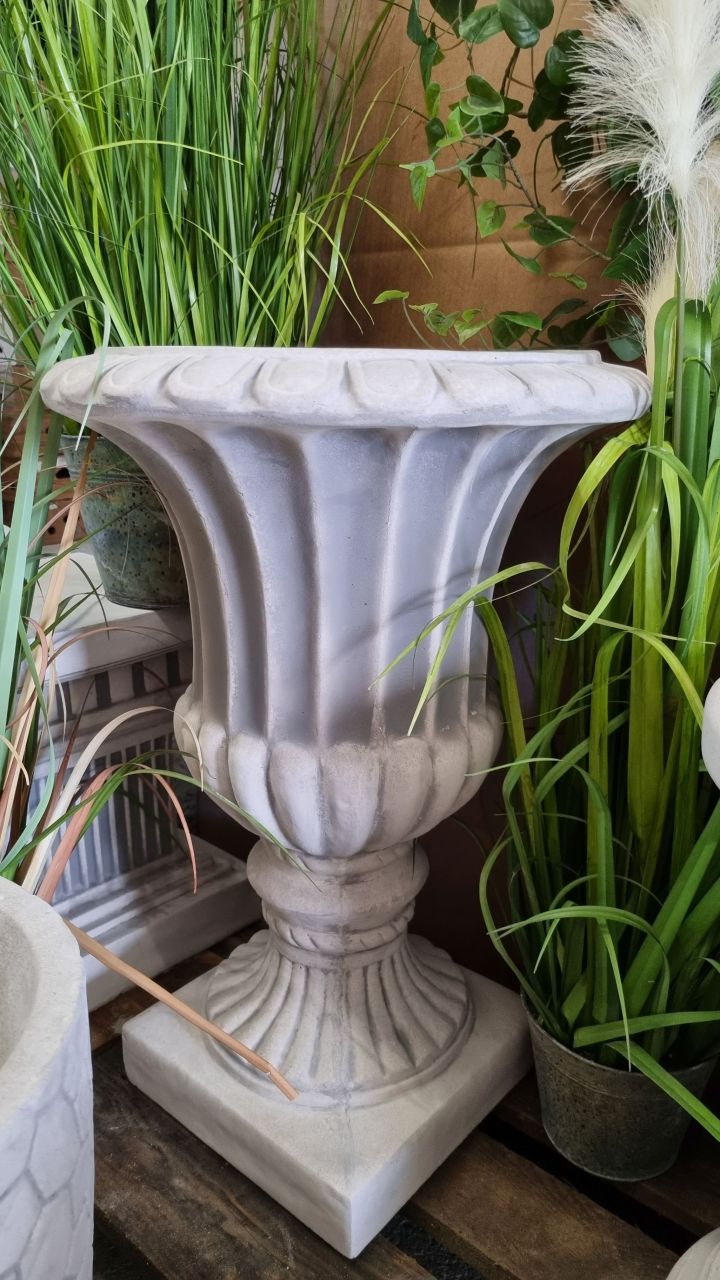 -Amphore- Vase mit Rillen- gross- antik grau-