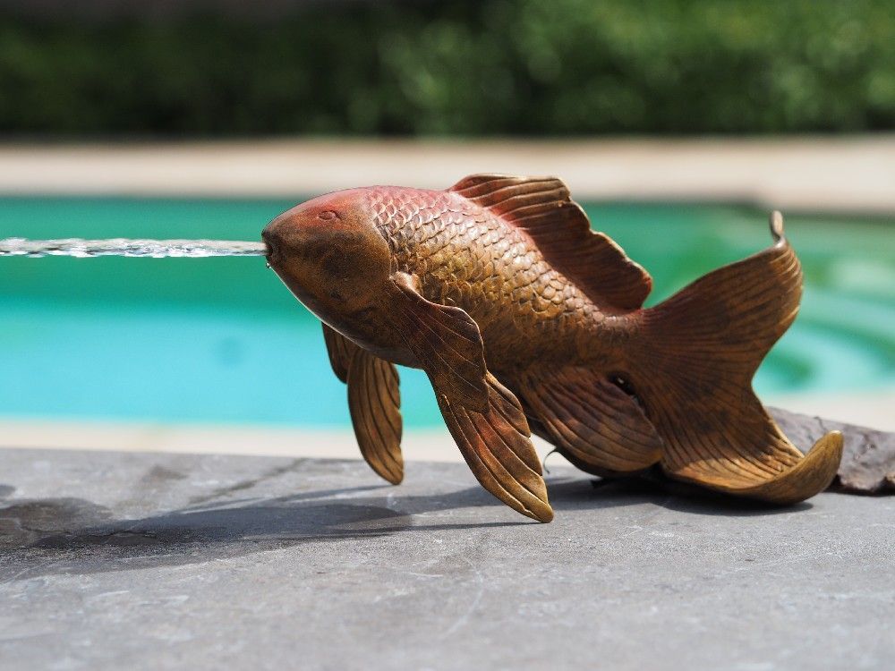 -Bronzefigur Fisch als Wasserspeier-Copy-