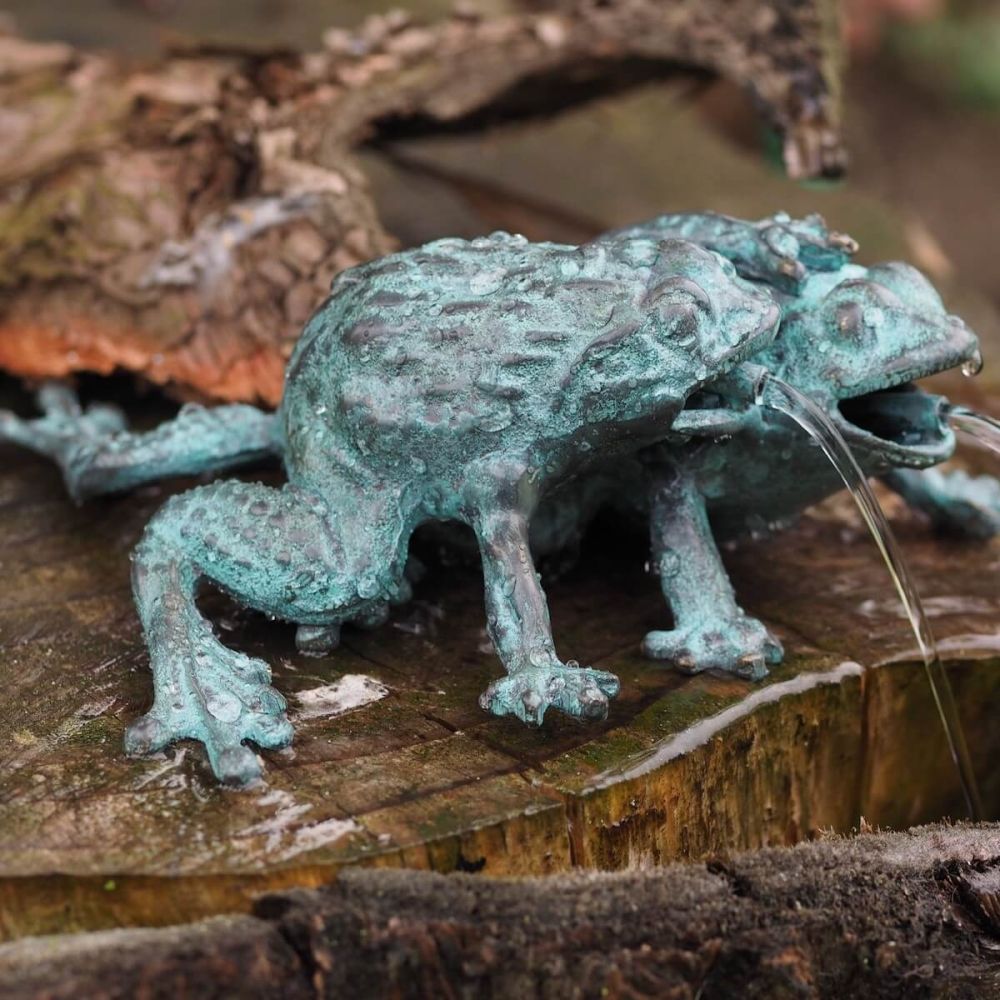 -Bronzefigur Froschpaar als Wasserspeier-