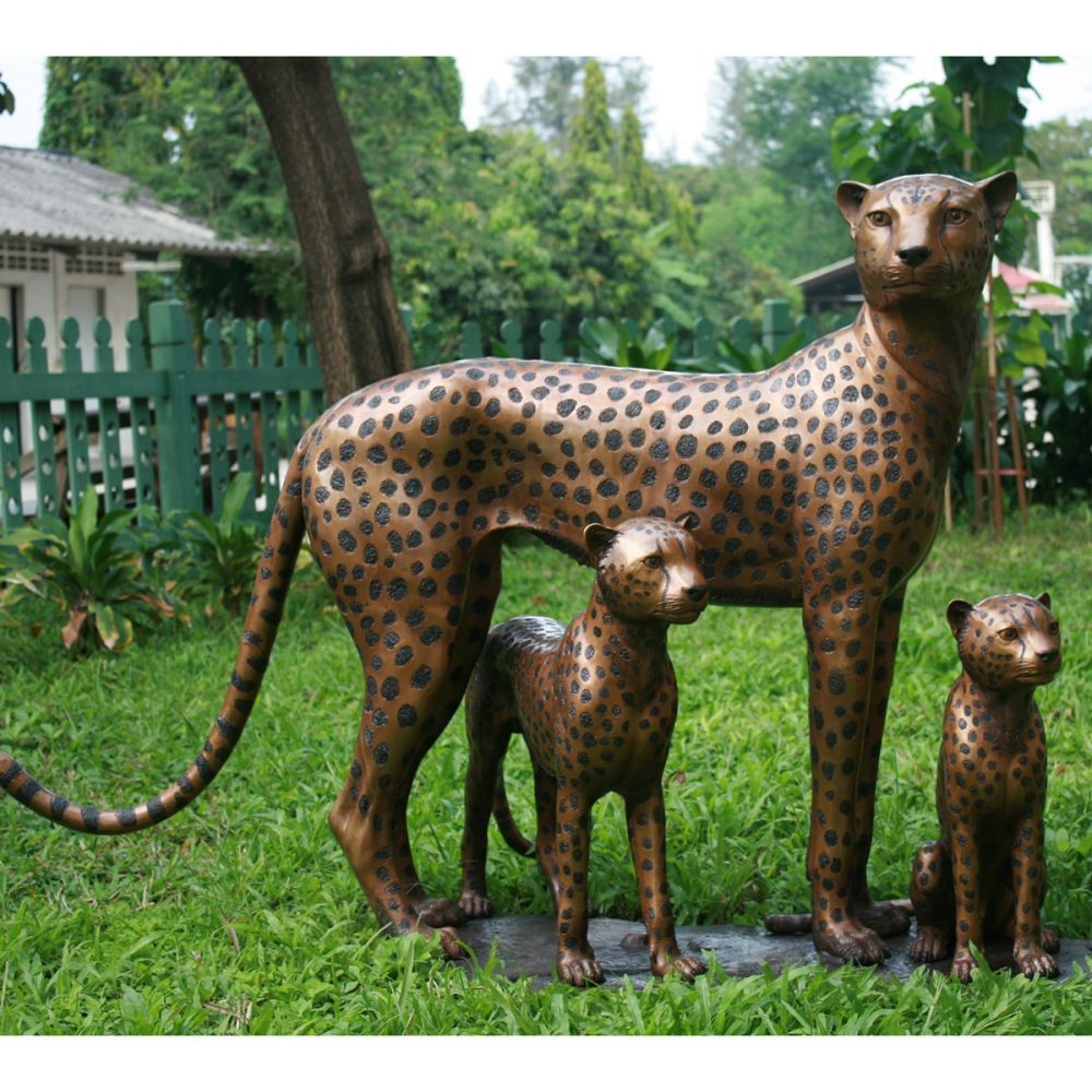 -Bronzefigur Geparden Familie-
