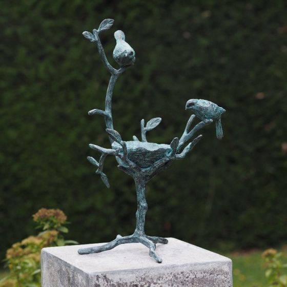 -Bronzefigur Vogeltränke mit Vögeln-