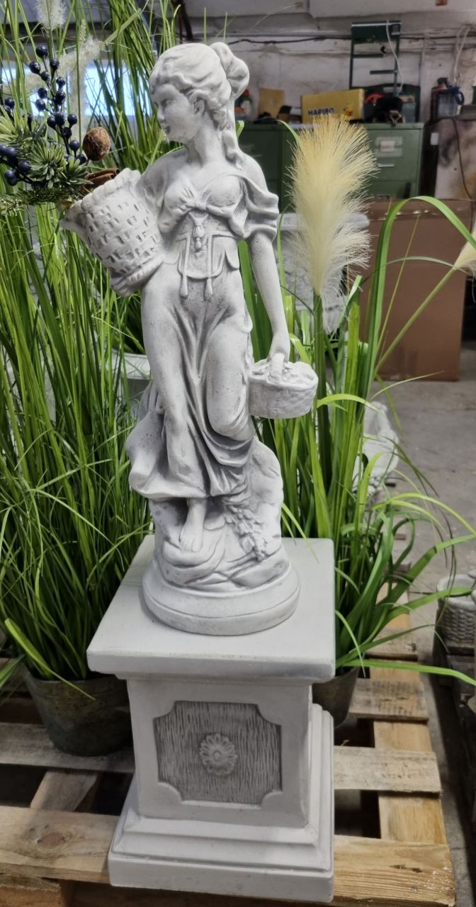 -Gartenfigur -Blumenmädchen mit Körben- antik grau-