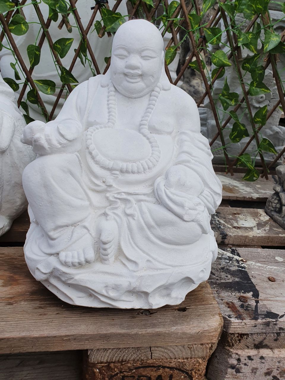 -Gartenfigur Buddha -Hoeti- klein- weiss-