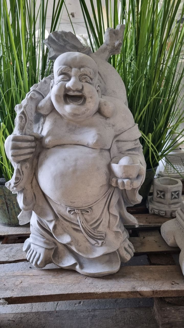 -Gartenfigur Buddha- -Hoeti-stehend- gross- antik grau-