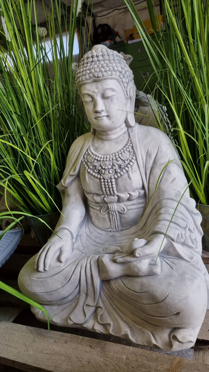 -Gartenfigur Buddha- sitzend- antik grau-