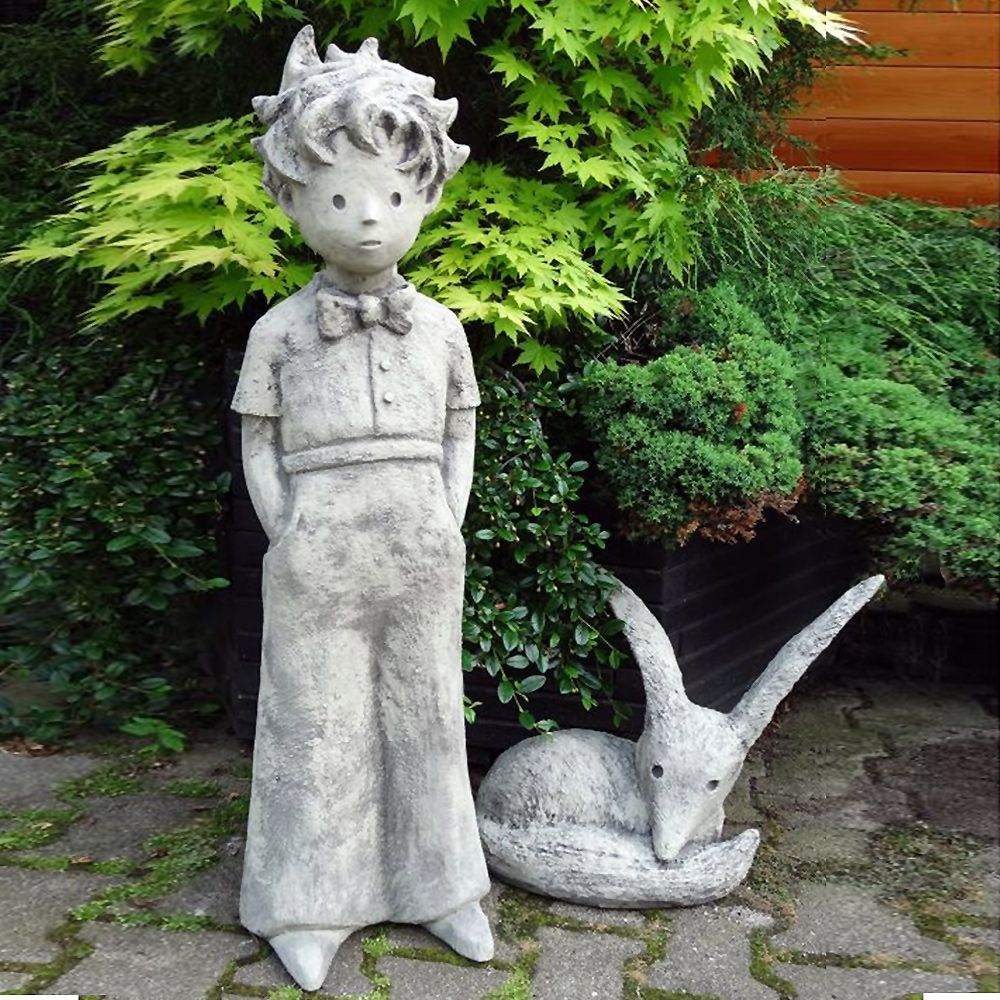 -Gartenfigur -Der kleine Prinz- mit Fuchs im Set - Original von Vidroflor-