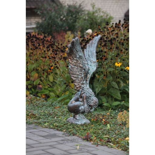 -Gartenfigur Engelfrau -RACHEL-+Sockel im Set mit Bronzeeffekt - Original von -
