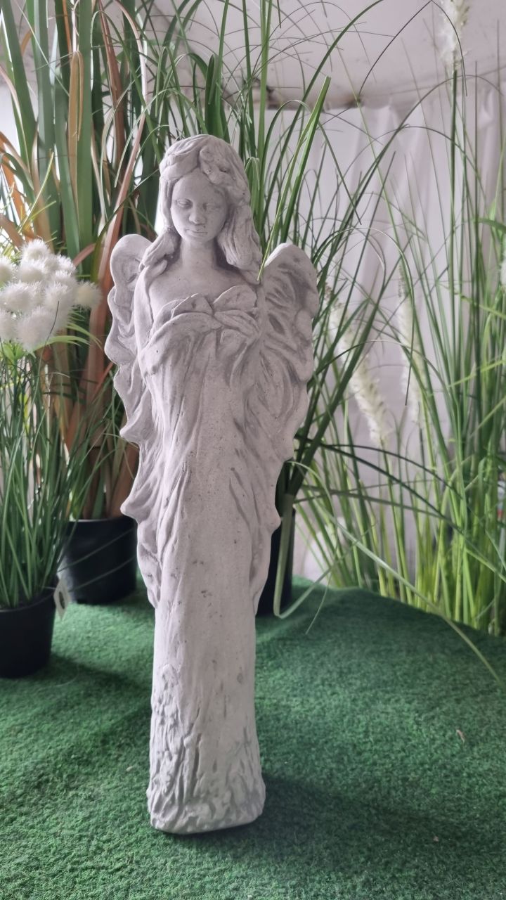 -Gartenfigur Engelfrau Stehend- antik grau- unter Statuen/Skulpturen Engel
