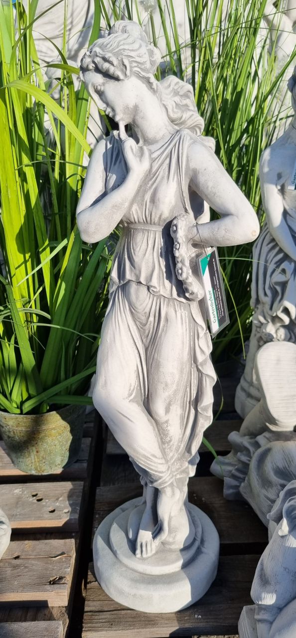 -Gartenfigur Frau mit Armband aus Blumen- antik grau- unter Statuen/Skulpturen Statuen