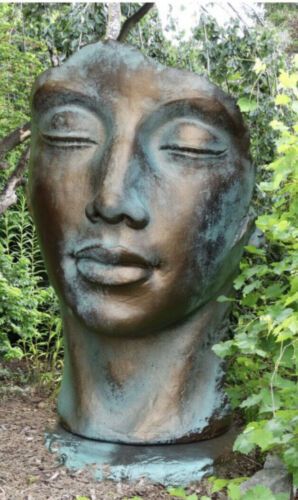 -Gartenfigur Gesicht -Frau- Bronze Effekt- inkl- Platte zur Montage - Origina-