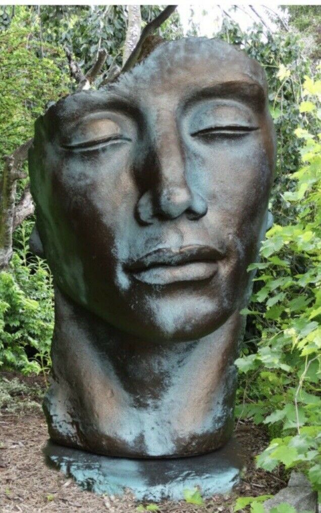 -Gartenfigur Gesicht -Mann- Bronze Effekt- inkl- Platte zur Montage - Origina-