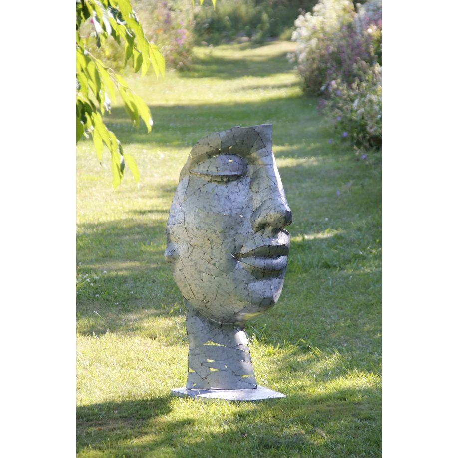 -Gartenfigur Gesicht Metall- halb- silber - Original von Vidroflor- unter Vidroflor Kultur