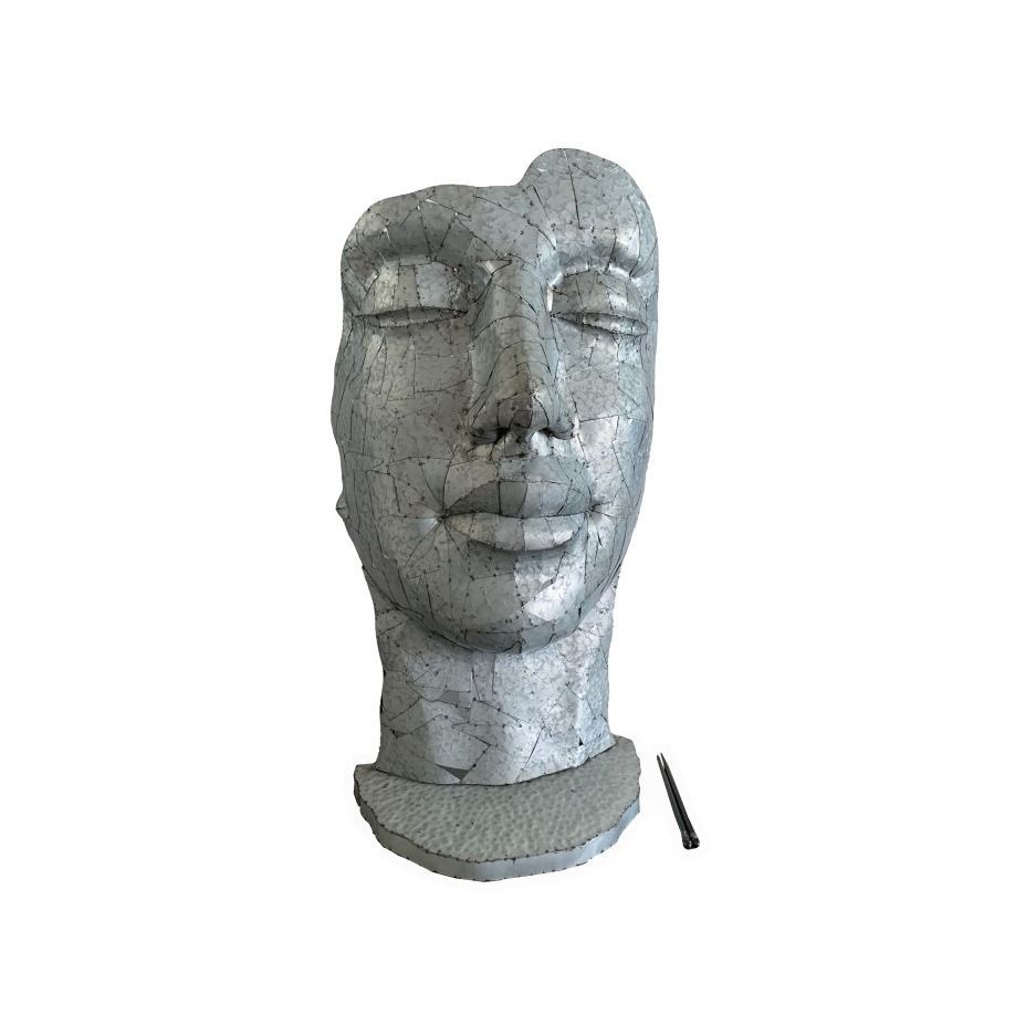 -Gartenfigur Gesicht Metall- Silber - Original von Vidroflor- unter Vidroflor Kultur