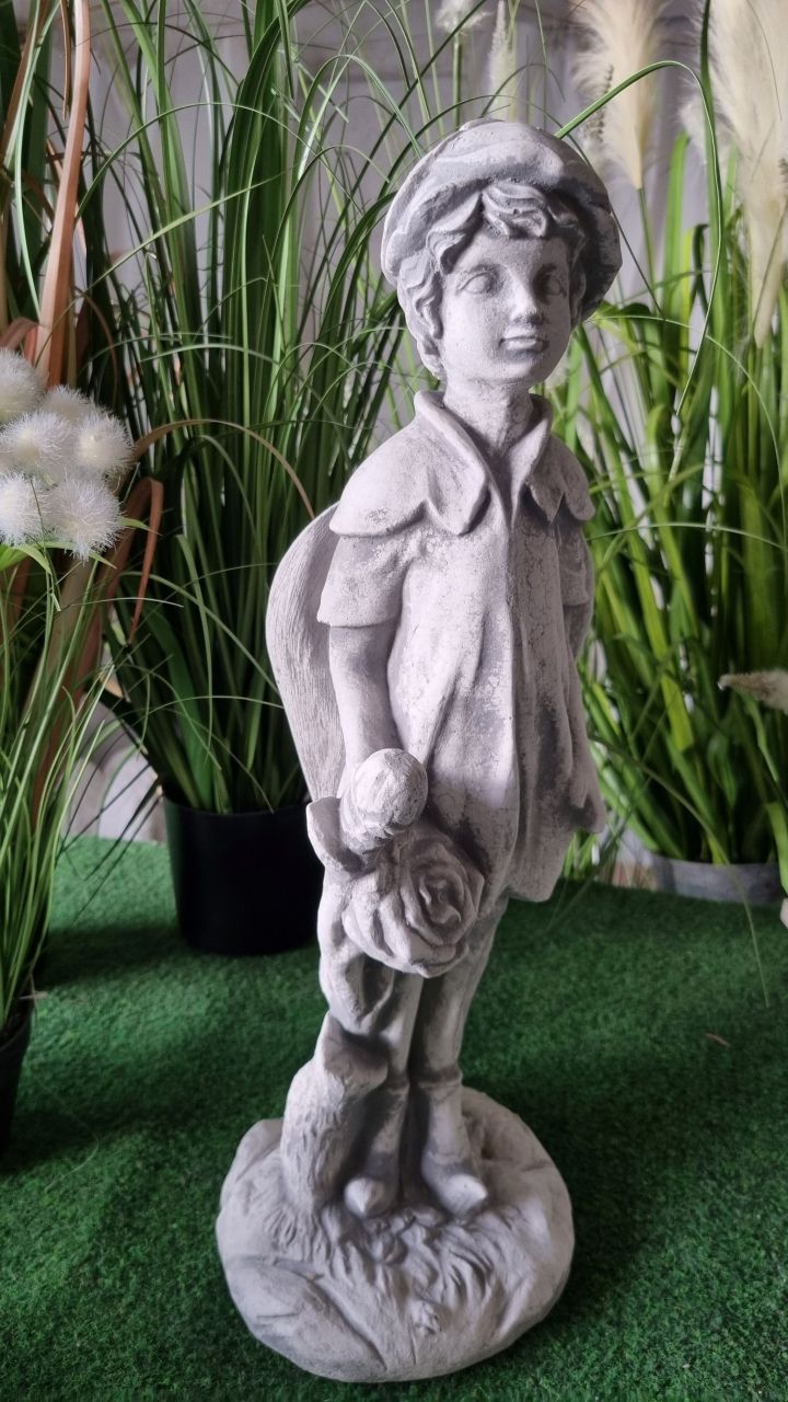 -Gartenfigur Kleiner Feenjunge -Rose- antik grau- unter Statuen/Skulpturen Statuen