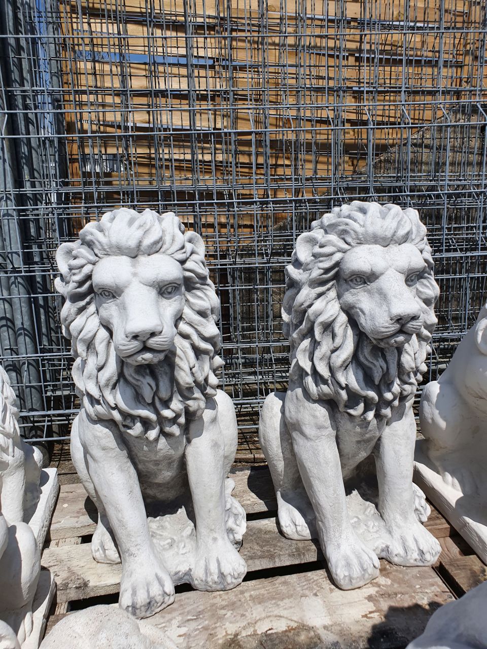 -Gartenfigur Löwen Set- gerade- Typ 2- antik grau-