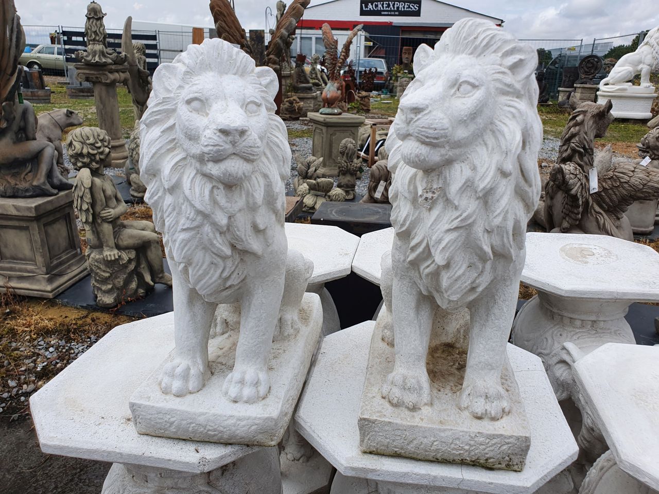 -Gartenfigur Löwen Set- klein- antik grau- unter Statuen/Skulpturen Tiere