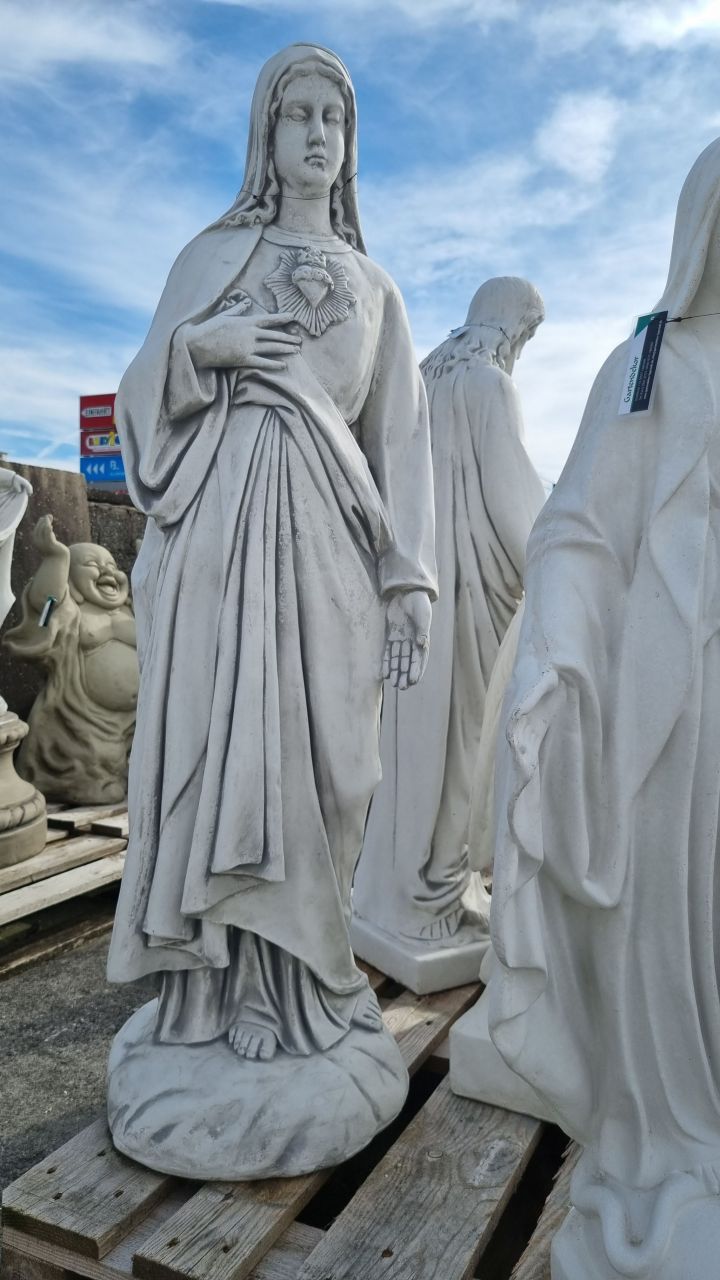 -Gartenfigur -Madonna- Mutter Gottes mit Symbolik- antik grau- unter Statuen/Skulpturen Madonna und Jesus
