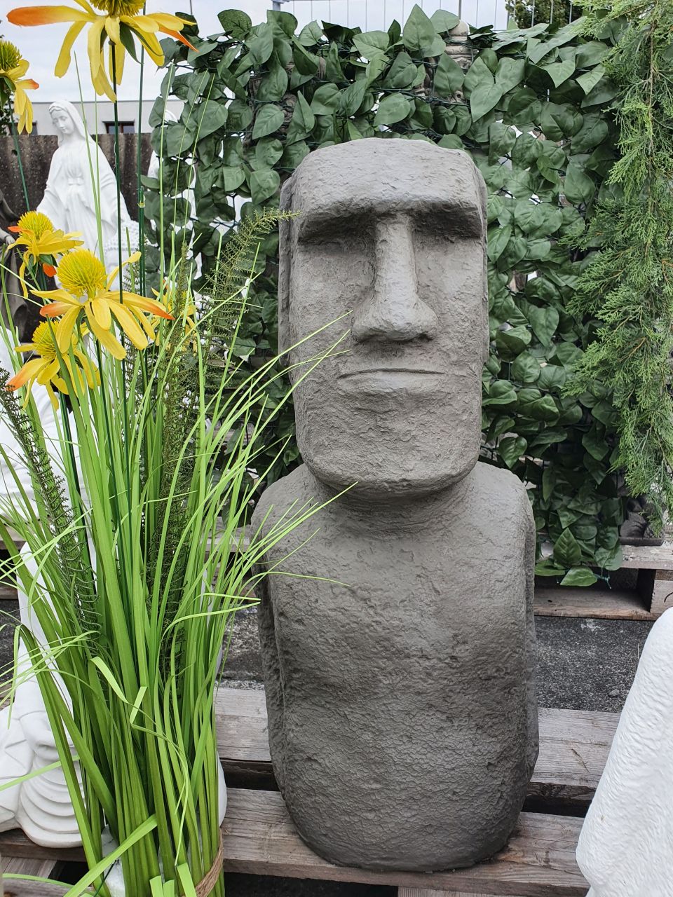 -Gartenfigur Moai 1 Grau aus Betonguss-