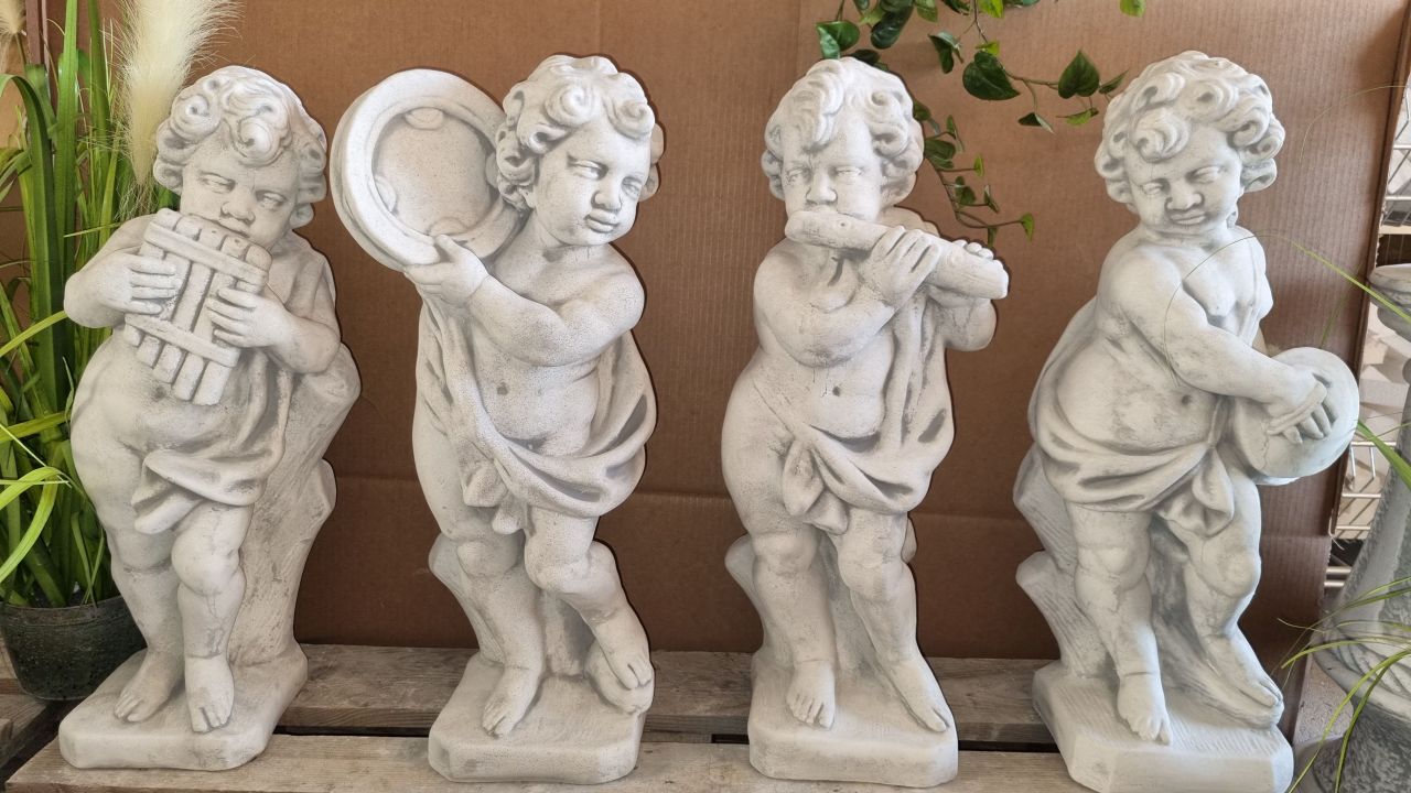 -Gartenfigur- Putte- Musiker Quartet- Set- antik grau- unter Statuen/Skulpturen Statuen