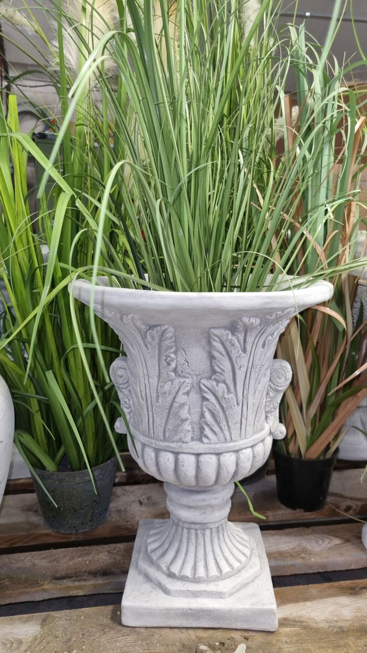 -Pflanzgefäss- Vase- Amphore -Blatt- antik grau- unter Rund um den Garten Pflanzgefäße
