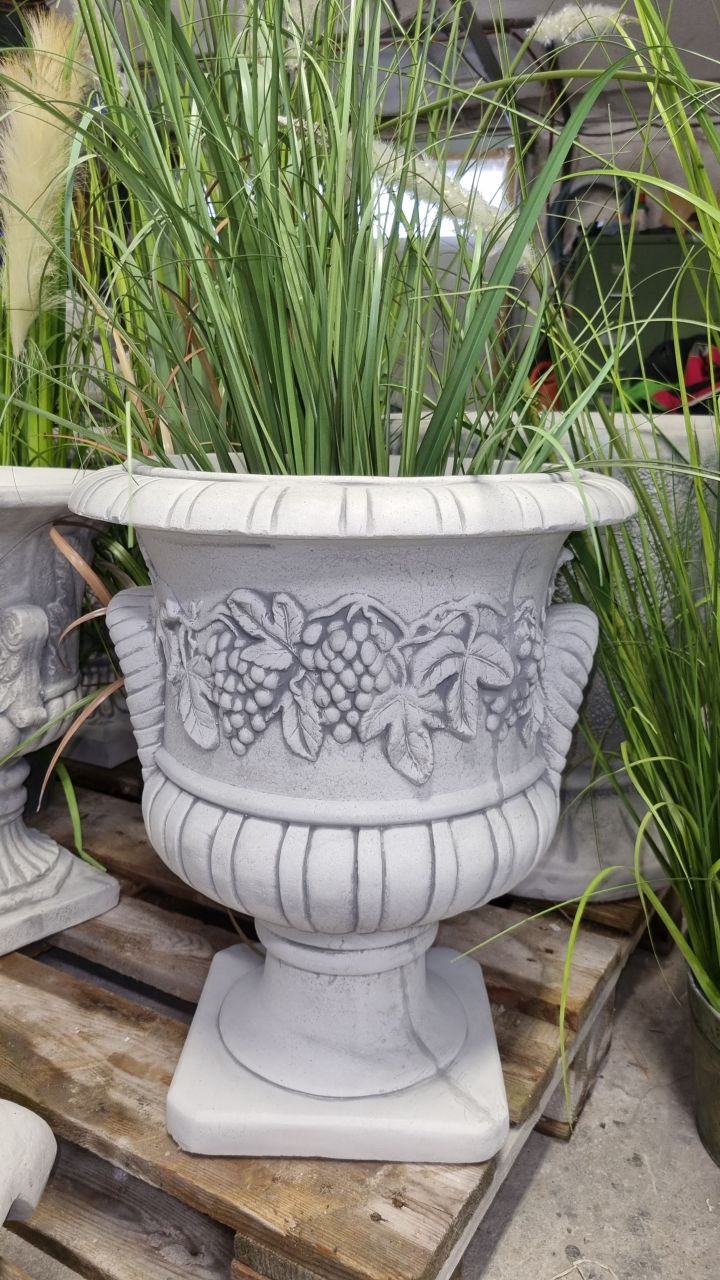 -Pflanzgefäss- Vase- Amphore -Traube und Blatt- antik grau- unter Rund um den Garten Pflanzgefäße