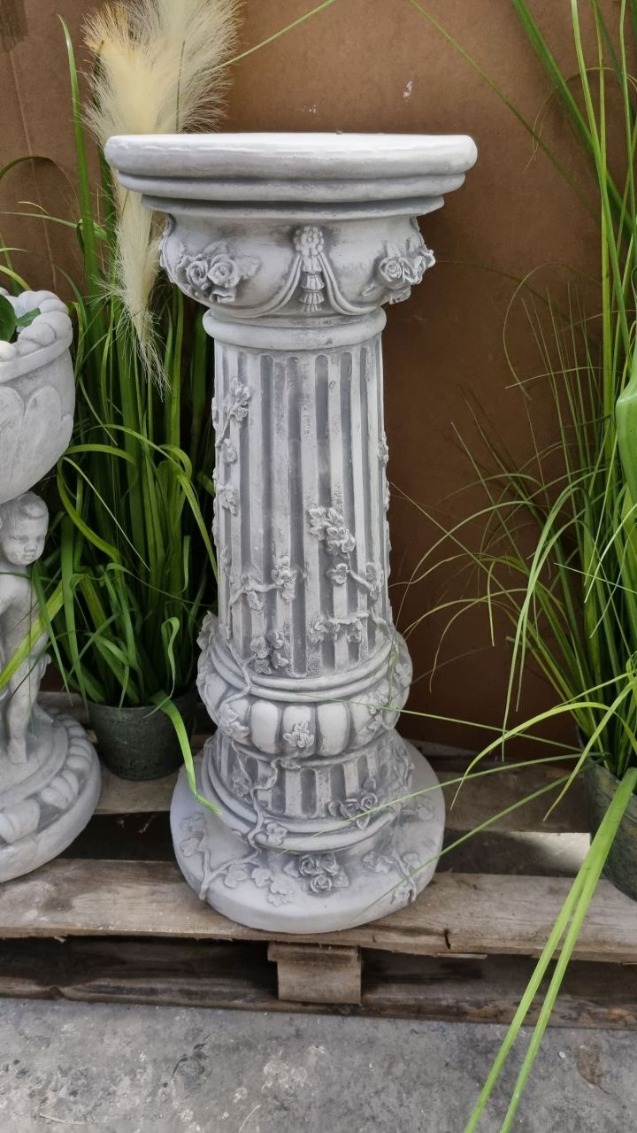 -Sockel- Säule für Figuren mit Blumenverzierung- antik grau-