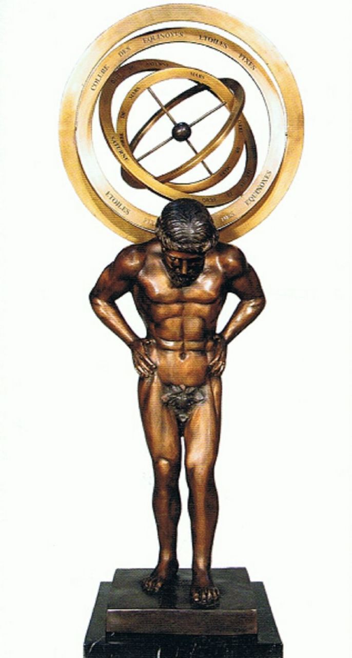 Bronzefigur Mann mit Sonnenuhr B 74365