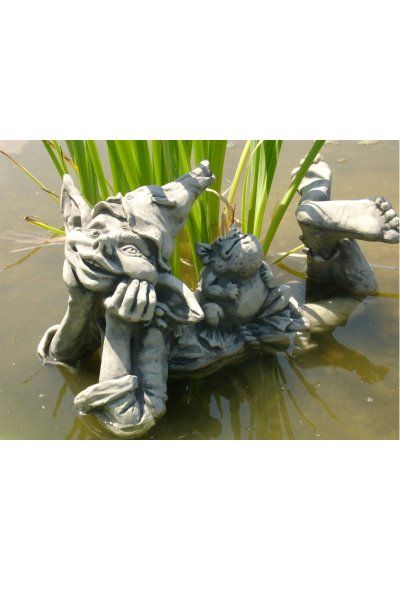 Gartenfigur Elfe HOLLY mit Frosch MAX- liegend- Steinguss - Original von -