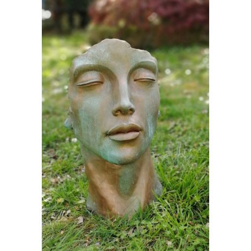 Gartenfigur Gesicht FRAU- Steinguss- Kupfereffekt- klein - Original von Vid-