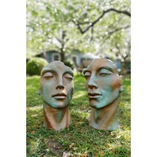 Gartenfigur Gesicht MANN und FRAU mit Kupfereffekt im Set- klein - Origin-
