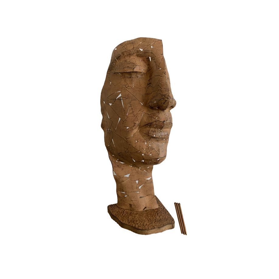 Gartenfigur Gesicht Metall- halb- Rost unter Vidroflor Kultur