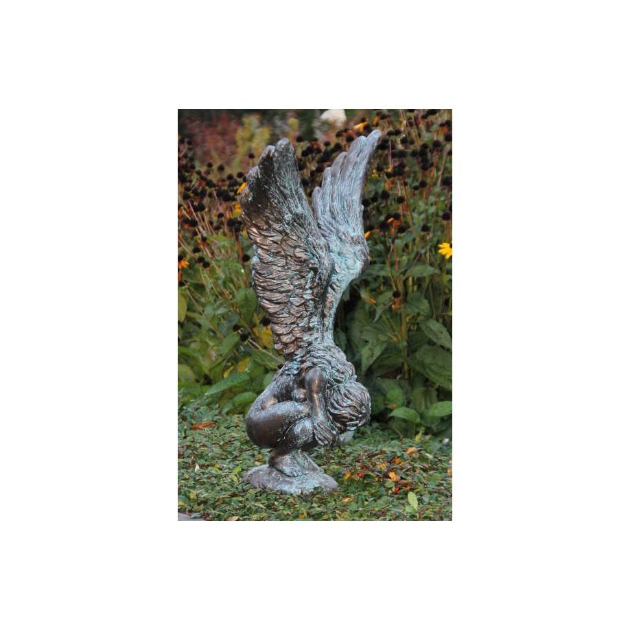 Gartenfigur Hockende Engelfrau m- Flügeln RACHEL-Bronze Opt- - Original von-