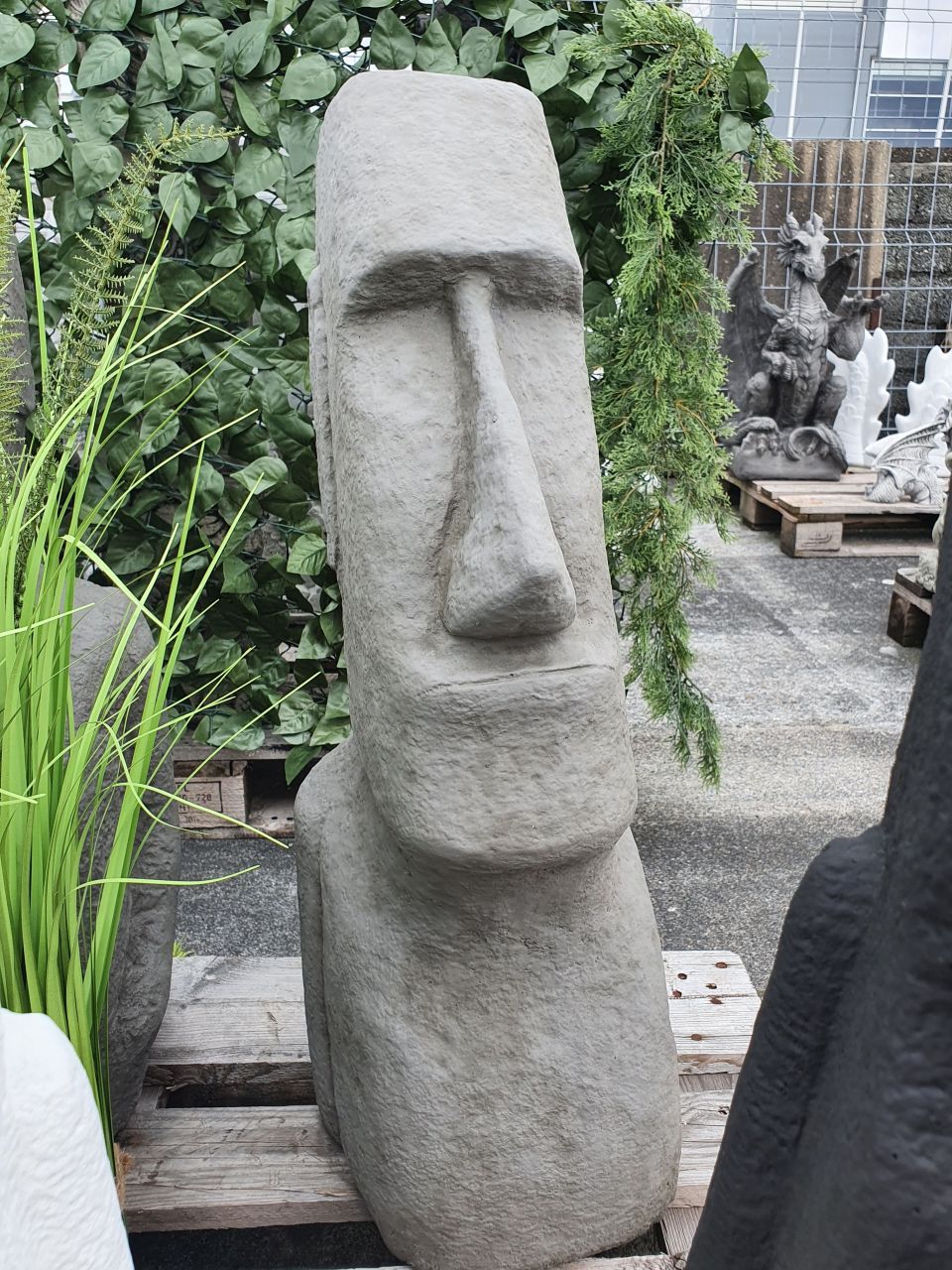 Gartenfigur Moai 3 grau aus Betonguss