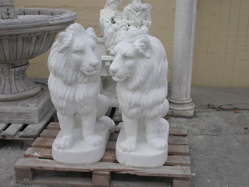 Gartenfigur Zwei Löwen- weiss